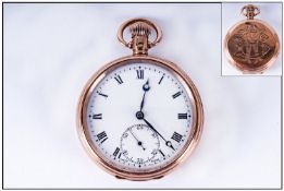 Swiss 1920`s Excellent 9ct Gold Open Faced Pocket Watch white dial/black numerals. Subsidiary dial,