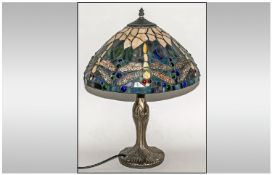 Tiffany Style Vintage Table Lamp with art deco style body. Stands 19.25`` in height. Good