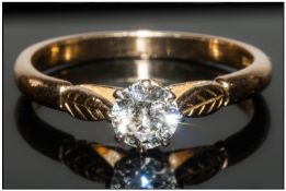 18ct Gold Single Stone Diamond Ring Set With A Round Modern Brilliant Cut Diamond, Approx .35ct,