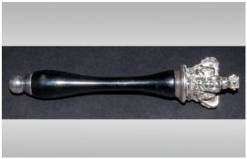 A Victorian Miniature Silver & Ebony Crown Orb/ Scepter. 5.5`` in length.