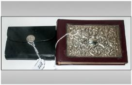 Leather Bound Autograph/Photo Album with hallmarked silver front cover. Plus a blue silk velvet