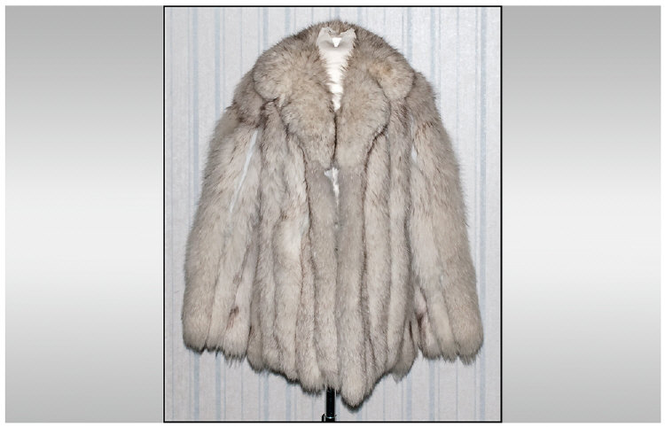 Ladies Blue Fox Fur Jacket, fully lined, slit pockets. Hook & loop fastening. Inside breast pocket