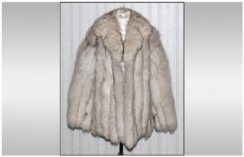 Ladies Blue Fox Fur Jacket, fully lined, slit pockets. Hook & loop fastening. Inside breast pocket