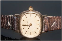 Ladies 9ct Gold Omega Wristwatch Gilt Dial, Baton Numerals, Fully Hallmarked Case, Numbered 1061