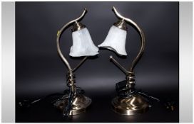 Pair of Febland Table Lamps. Metal finish base with frosted fluted edge shades. 20 inches in