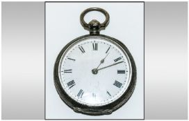 Swiss Silver Open Faced Ladies Ornate Fob Watch with white porcelain dial. Marked 93.5 Excellent