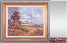 Richmond Blowey B1947- `Country View` Oil on canvas, signed. 15.5x19.25``,