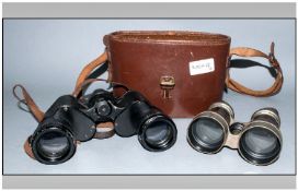 One Pair Of Ross Of London 9x35 Stepruva Binoculars, with a pair of vintage opera glasses.
