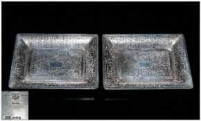 Tiffany & Co. New York Pair Of Miniature Rectangle Shaped Trays with ornate decoration. Fully