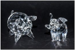 Swarovski Crystal Figures, 2 in total, 1. Elephant 2`` in height, 7640 NR 055 000, 2. Large Pig,