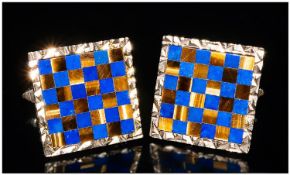 A Pair Of Unusual 9ct Gold Set Cufflinks each link consists of a square section, set with tigers