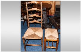 Rush Seated Ladder Back Chair, Queen Anne Style Rush Seater Stool & A Leather Top Jacobean Style