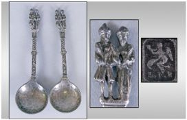 Dutch Pair Of Pewter Marriage Spoons, with makers touch mark of an angel with the initials L.E.R,