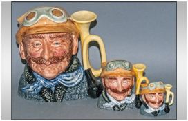 Royal Doulton Character Jugs ( Set of 3 ) ` Veteran Motorist ` comprises Heights 7.5 Inches Large,