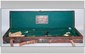 T Stensby And Co Gun and Rifle Makers Leather Case. Velvet fitted interior with odd cleaning items.