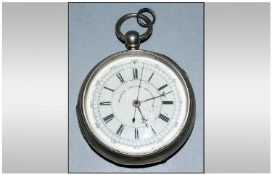 Silver Open Faced Chronograph Pocket Watch, Fully Hallmarked, 60mm Case With Chester D 1887, Hinge