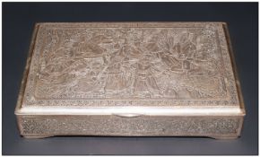 Middle Eastern Cigarette Box Approximately 4x6``. With scenes and flowers. Egyptian silver.