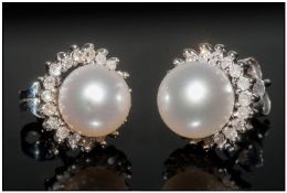 White Gold Diamond And Pearl Earrings