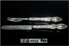George Unite Good Quality Pair Of Silver Christening Fork & Knife with sterling silver blade.