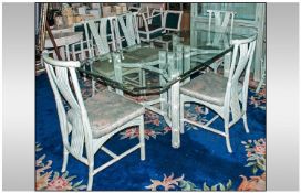 Contemporary Simulated Bamboo Style Dining Room Set in a shabby chic turquoise coloured rubbed
