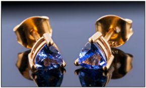 Tanzanite Pair of Stud Earrings, each a trillion cut solitaire, the cut believed by many to be the