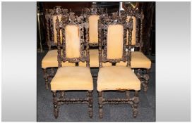 Set Of Five Continental Carved Oak Chairs late 19th Century. The backs carved with birds amongst