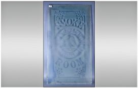 Antique Etched Glass Panel from an old pub. Etched to glass `Smoke Room, W.Butler & Co.Ltd,