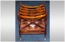 Reproduction Mahogany Stained Regency Style Canterbury, with cross section members and magazine