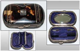 Regency Tortoiseshell & White Metal Purse overlaid with silver mounts & mother of pearl spots. With