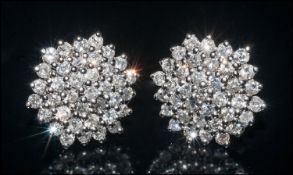 Ladies Diamond Set Cluster Earrings Each Mounted With Round Modern Brilliant Cut Diamonds,