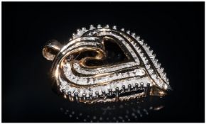 Ladies Vintage Gold on Silver Set Heart Diamond Shaped Pendant. Est Diamonds 1cts+. Height 1.25