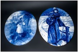 Doulton - Early Blue Children`s Oval Plaque. c.1890`s. Scene 12, Decorated with Boy and Girl
