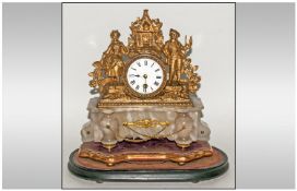 French Gilt Metal & Alabaster Late 19th Century Mantle Clock the white enamel dial with Roman