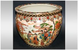Oriental Jardinere decorated with Japanese scenes to both interior and exterior, 10 inches in