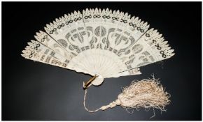 Canton Ivory Fan, Pierced Reticulated Design,