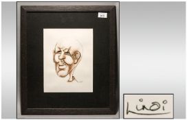 Framed Caricature Mounted and Behind Glass. Signed in Pencil `Ludi` 9`` x 11``