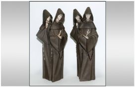 Lladro Gres Figures ( 2 ) In Total. ` Monks at Prayer ` Model Num.5155. Issued 1982. Height 14.5