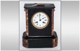 Victorian Black Marble Two Colour Mantle Clock with 8 day striking movement on a bell & outer