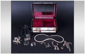 Jewellery Box Containing A Collection Of White Metal/Silver Jewellery To Include Earrings, Brooch,