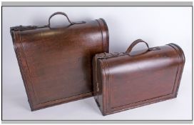 Pair Of Contemporary Wooden Leather Look Wine Bottle Carriers.