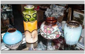 Collection Of Four West German Vases, Various designs & heights. Tallest Vase 10.5" in height.