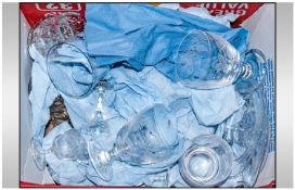 Box Of Assorted Glassware including various etched glass drinking glasses, Tumblers, wine glasses,