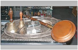 Collection Of Metal ware including large rectangular silver plated dish, oval dish, copper bed