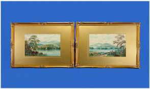 WITHDRAWN  Albert Dunnington 1860-1928 Pair Of Oils On Canvas 'Scottish Loch Scene' with figures