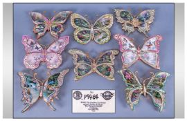 Set Of Eight 'The Bradford Exchange' Ceramic Butterfly Decorations, from the Jewels of Nature