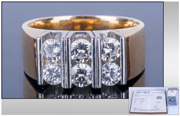 Gentleman's Custom Made 18ct Gold & Platinum Channel Set Diamond Ring The round brilliant cut