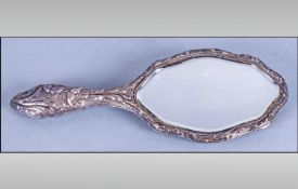 Art Nouveau Silver Backed Hand Mirror Embossed Floral Decoration Throughout Hallmark Rubbed