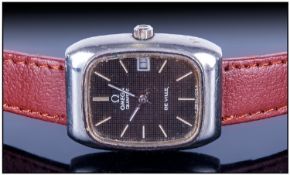 Ladies Omega Quartz De Ville Wristwatch, Black Dial With Silver Batons And Date Aperture, 32 x
