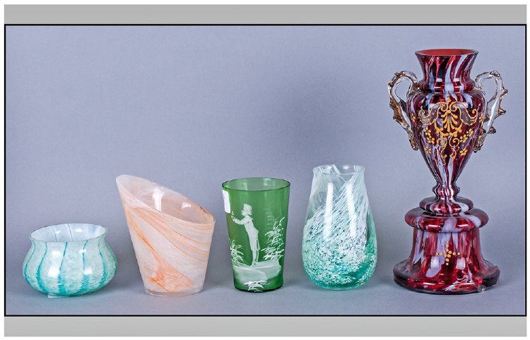 Collection Of Five Pieces Of Glass Comprising three pieces of Caithness glass, one Mary Gregory