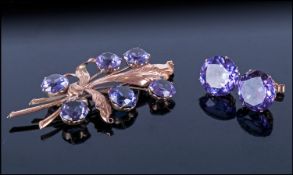 A Good Pair Of 9ct Gold Set Mystic Topaz Earrings marked 375. with matching brooch. Circa 1920's